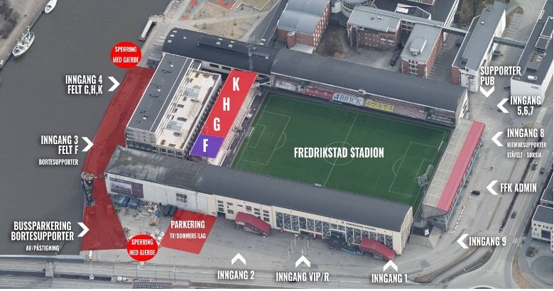 Oversikt over innganger på Fredrikstad Stadion