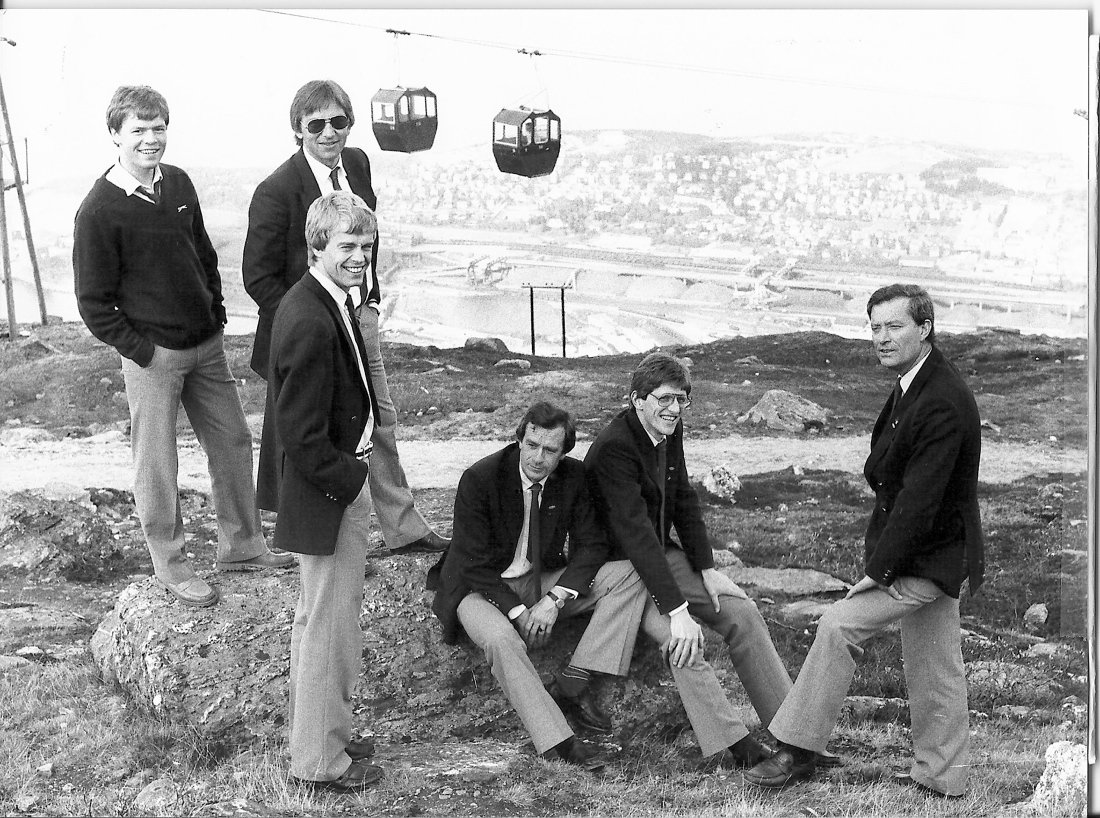 Gutta i Tromsø. Fra venstre: Ivar Helge Mittet, Jan Fuglset, Tor Gunnar Hagbø, Svein Kanestrøm, Bertil Stranden og Rolf Huseby. Foto: RB