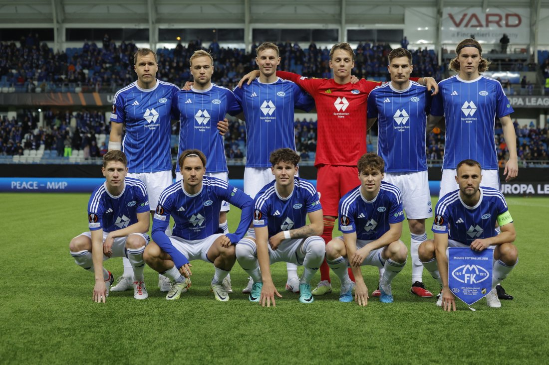 Moldes startellever: Foran fra venstre: Markus Kaasa, Fredrik Gulbrandsen, Mathias Fjørtoft Løvik, Emil Breivik og Magnus Wolff Eikrem. Bak fra venstre: Martin Bjørnbak, Martin Ellingsen, Anders Hagelskjær, Oliver Petersen, Kristoffer Haugen og Casper Øyvann..Foto: Svein Ove Ekornesvåg / NTB