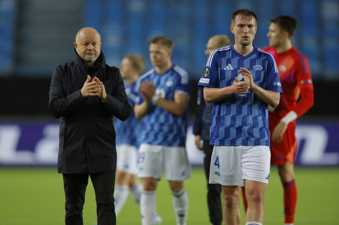 Per-Mathias Høgmo og Valdemar Lund etter ettmålsseier hjemme mot det polske storlaget. Foto: Svein Ove Ekornesvåg / NTB